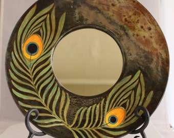 Peacock Feather Design Stoneware Mirror