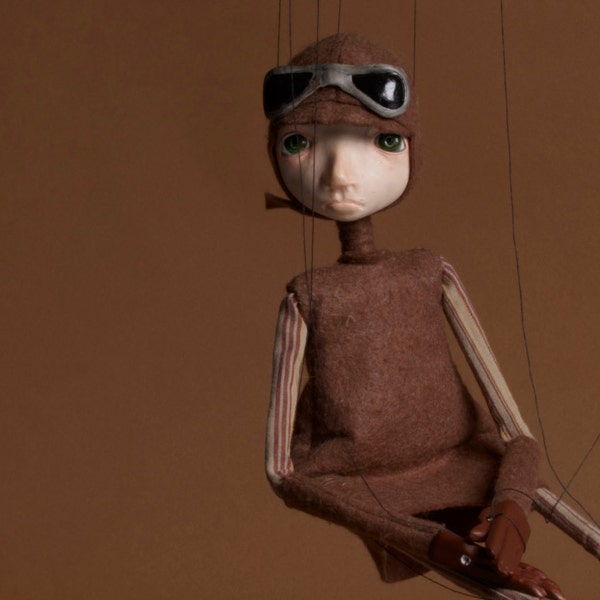 Unique handmade 'Aviator' Marionette puppet gift