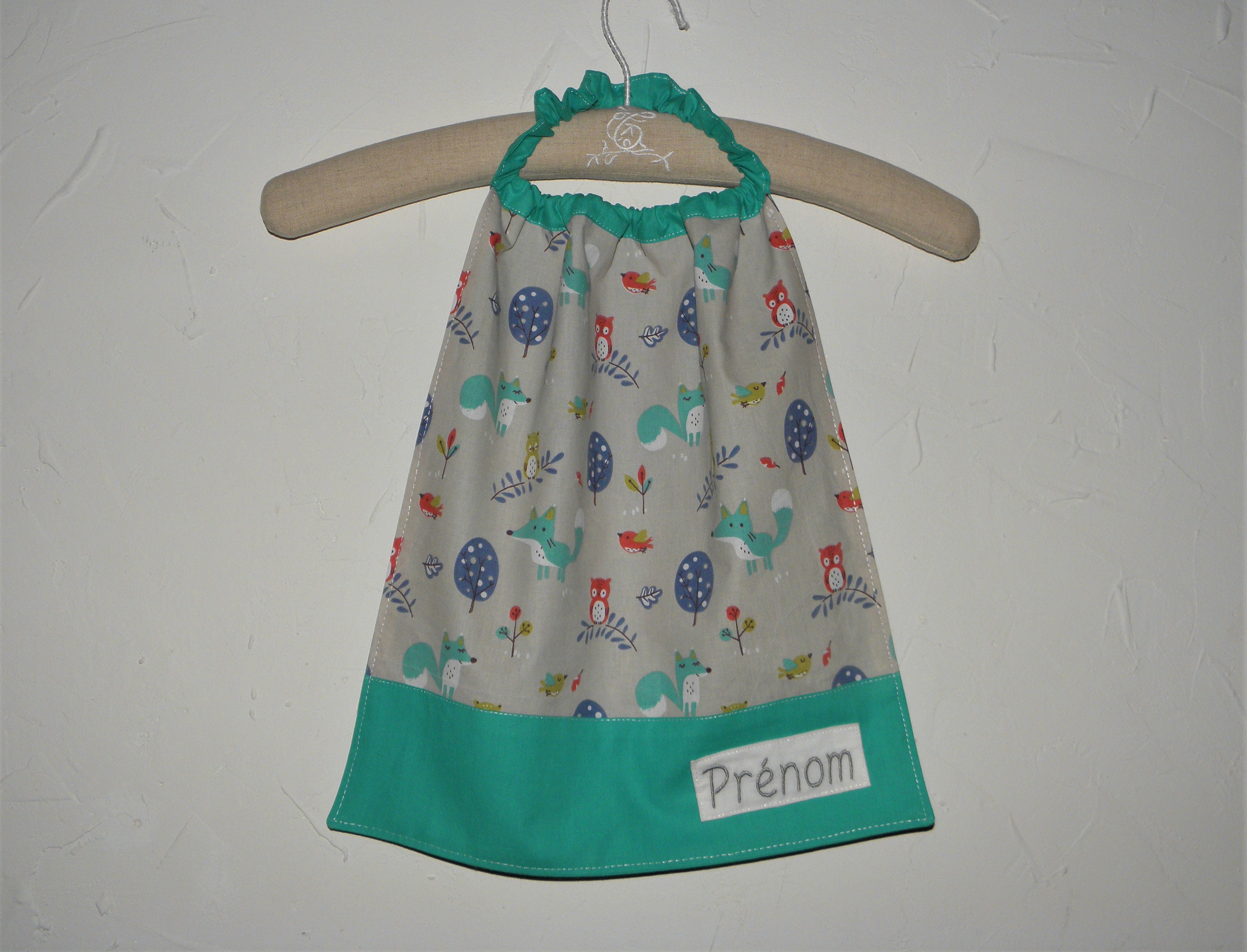 Serviette Élastiquée Personnalisable Imprimé Renards et Hiboux, Serviette Cantine Maternelle, Grand