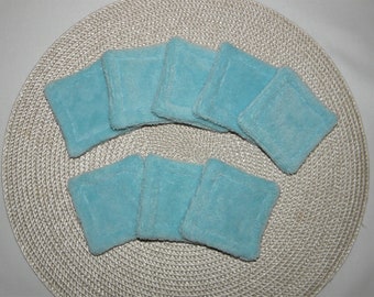 Lot de 8 lingettes lavables carrées, lingettes démaquillantes double face éponge de bambou bleue toute douce, 8 x 8 cm