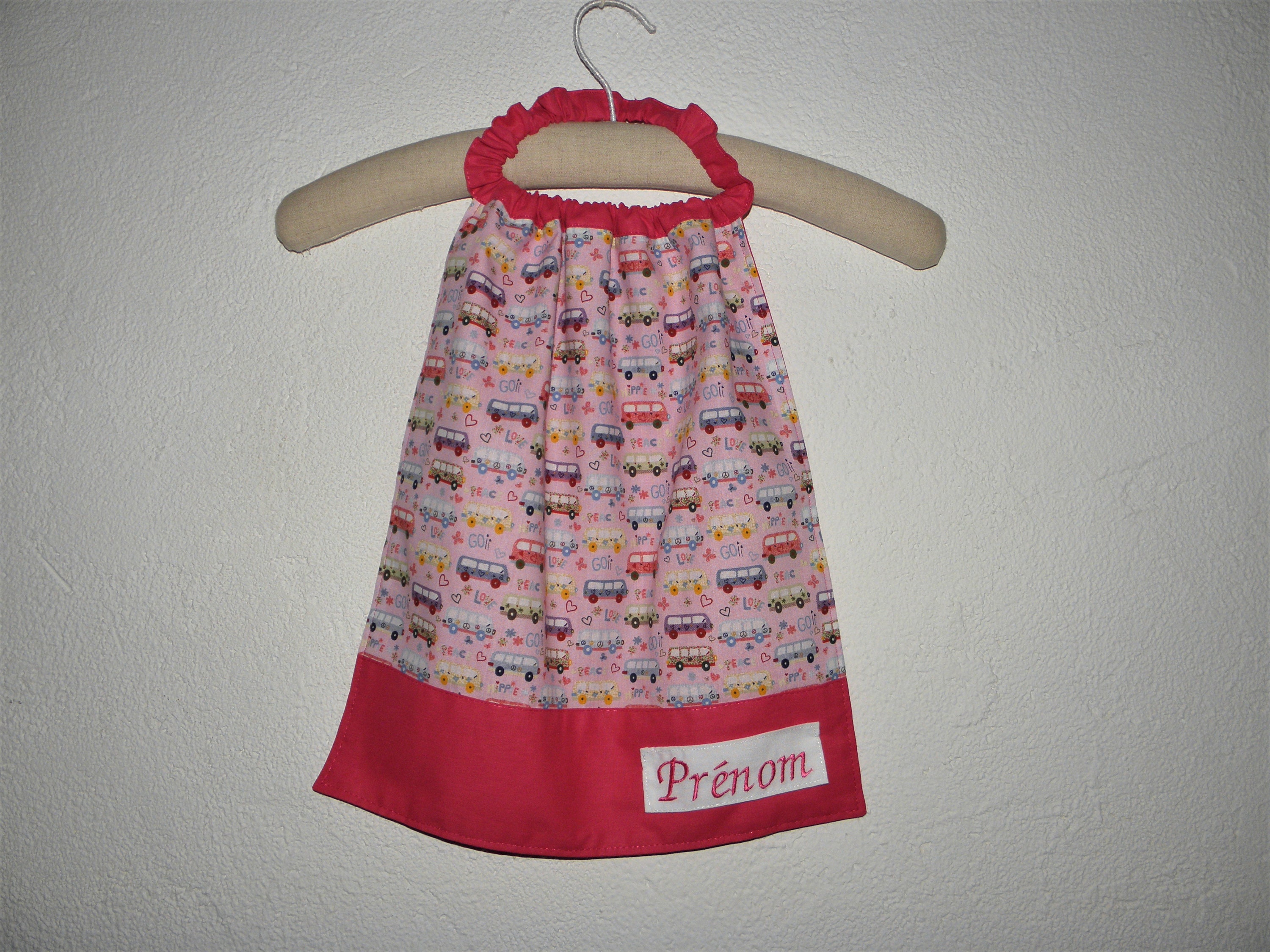 Serviette Élastiquée Personnalisable, Serviette Cantine Maternelle Rose, Fuchsia, Véhicules Hippie