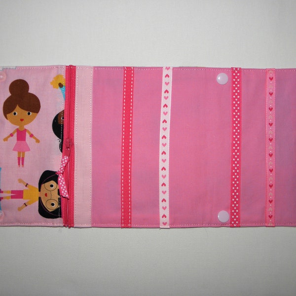 Pochette barrettes rose imprimé petites filles, étui à barrettes, chouchous