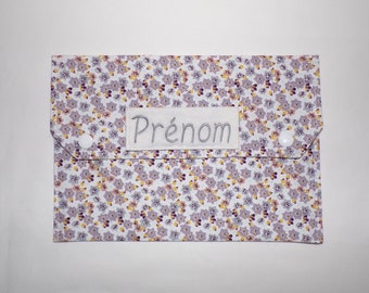 Pochette personnalisable pour serviette de table/serviette élastiquée enfant, imprimé fleurs violettes
