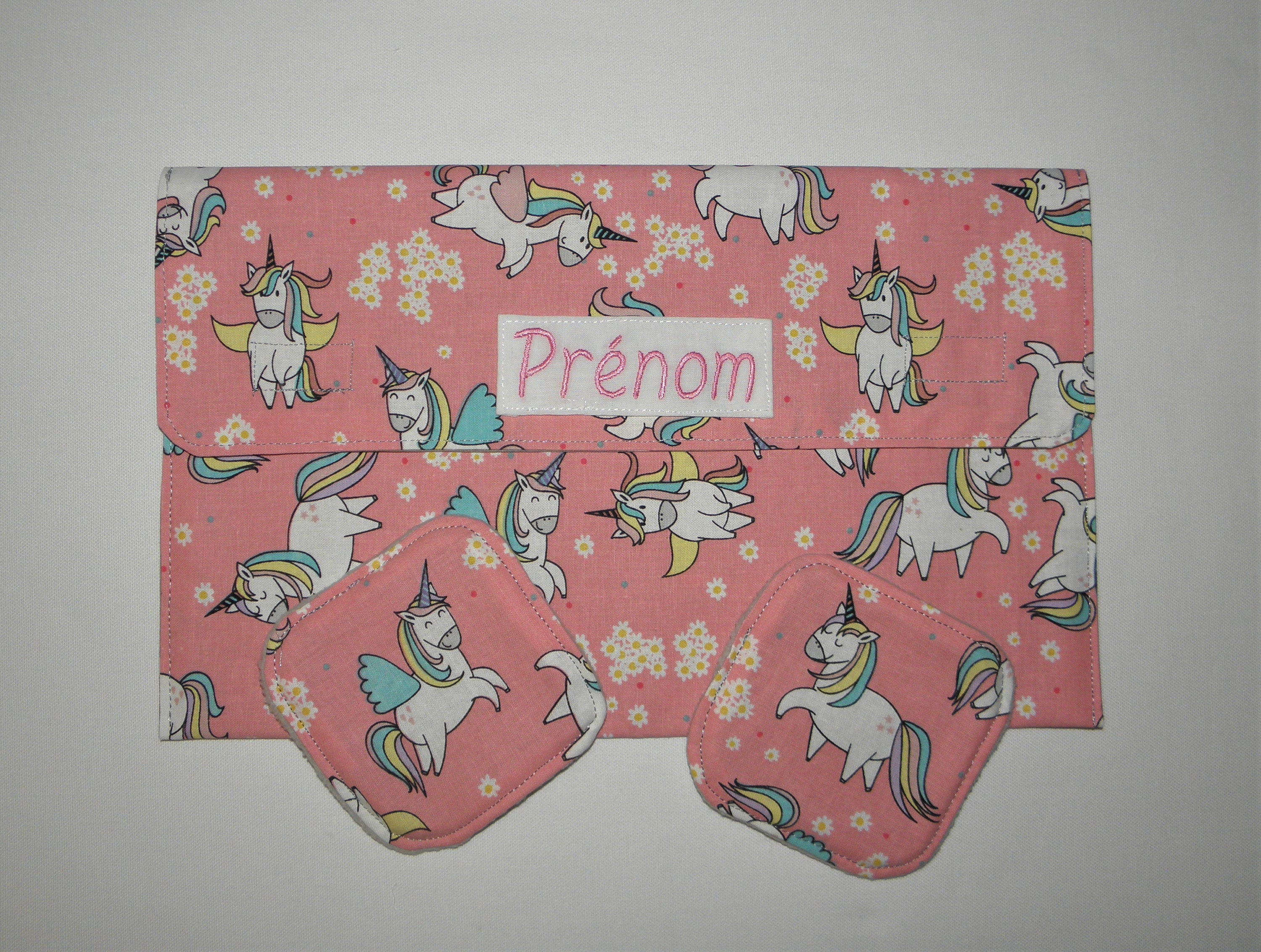 Pochette Ardoise Personnalisable, Licornes et Étoiles, Pochette Blanche Style Velleda