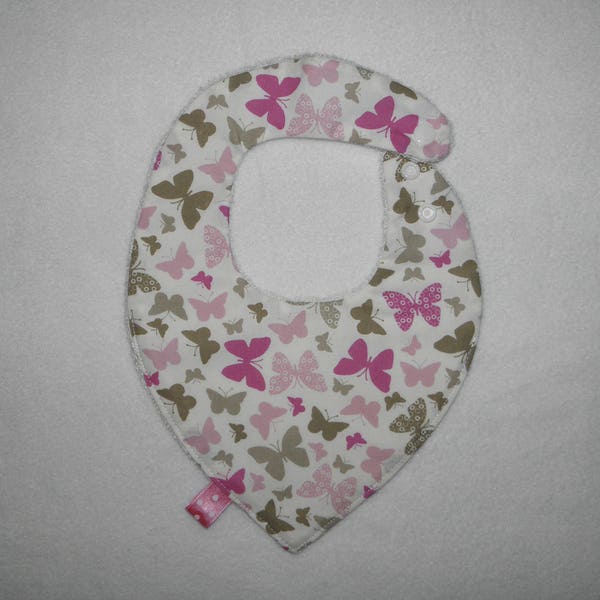 Bavoir forme bandana papillons et éponge bambou, bavoir bébé fille, cadeau naissance