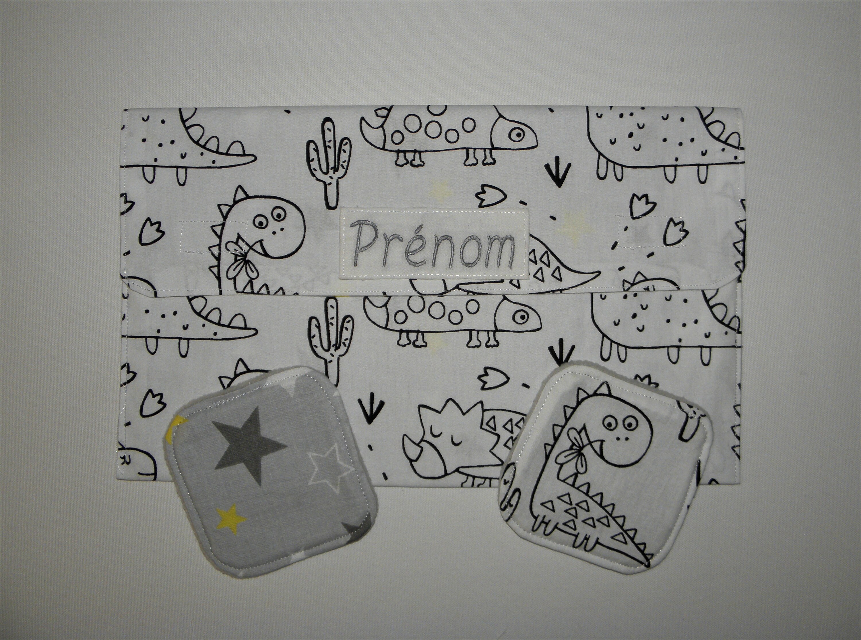 Pochette Ardoise Personnalisable, Dinosaures, Pochette Blanche Style Velleda