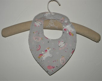 bib form bandana sponge bamboo and cotton printed unicorns, bib baby girl, gift birth