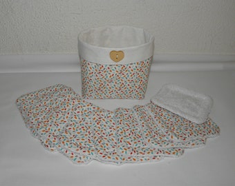 Lot lingettes lavables et panier en coton et éponge de bambou Oeko Tex, lingettes bébé, carrés démaquillants lavables