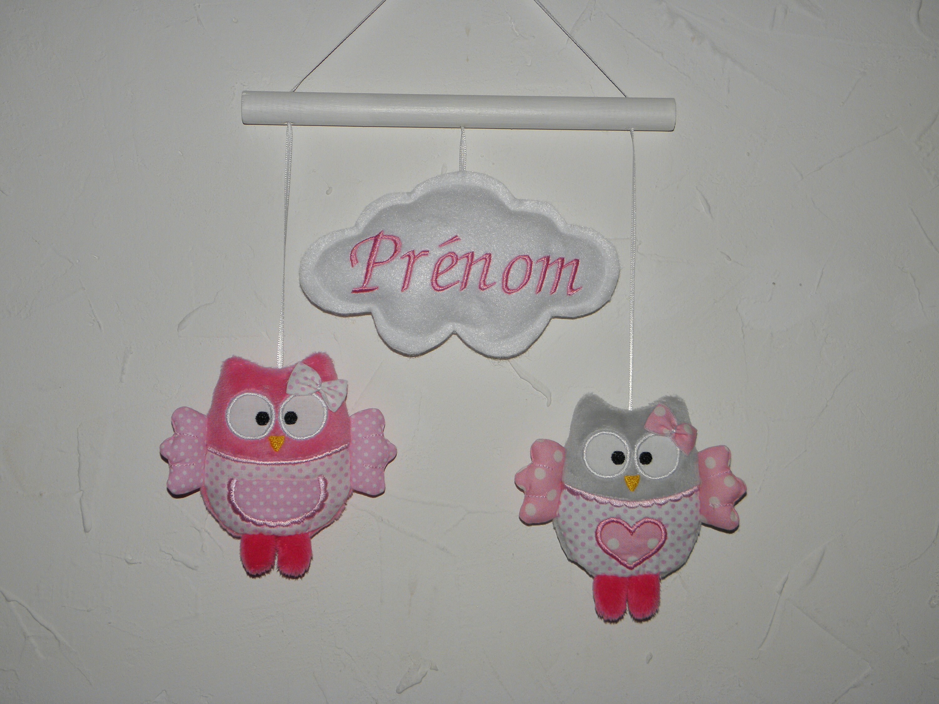 Décoration Chambre d'enfant Personnalisable, Hiboux et Nuage à Suspendre