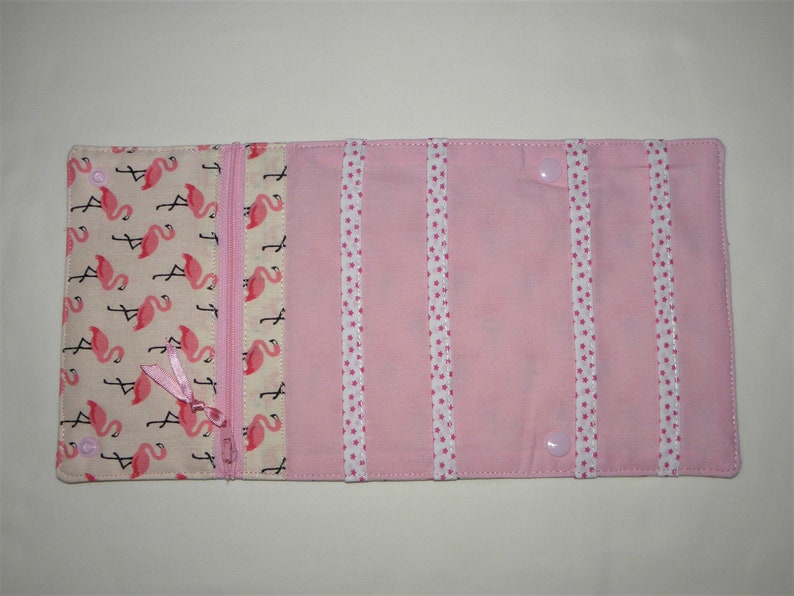 Pochette barrettes, étui à barrettes, chouchous, flamants roses, cadeau enfant, fillette image 4