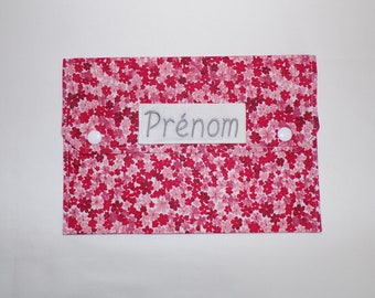Pochette personnalisable pour serviette de table/serviette élastiquée enfant, imprimé fleurs rouge/rose