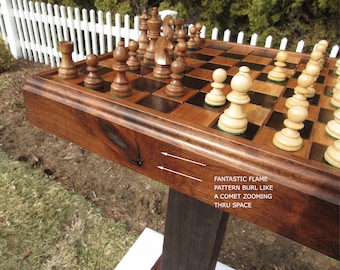 1830s Cherry Barn Beam Chess Table, Ohio Pioneer Wood Pedestal Set