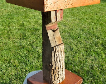 Wormy Chestnut Chess Table: Handmade Reclaimed Barn Beam Chess Set