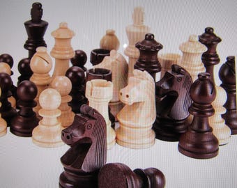 Boxwood and Rosewood Carved Chess Pieces