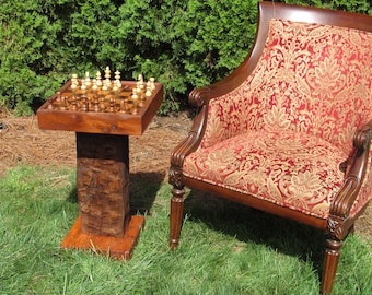 Chess Table From Reclaimed Barn Wood, sku32