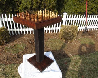 1830s Ohio Barn Beam Chess Table, Cherry Wood Pedestal Game Set