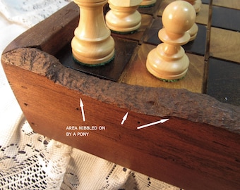 CURRENT Wormy Chestnut Chess Set: Reclaimed 1830s Barn Wood, Pony Nibbled Edge,sku237