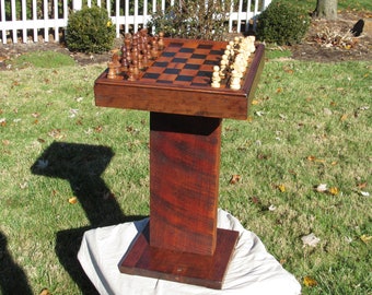 Reclaimed 1930s Cherry Barn Beam Chess Table with Weighted Pieces