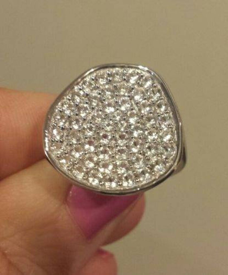 Sloped Like a Potato Chip Sterling Silver Pav\u00e9d Natural WHITE ZIRCON Ring 2.38 Cttw With Authenticity CERTIFICATE