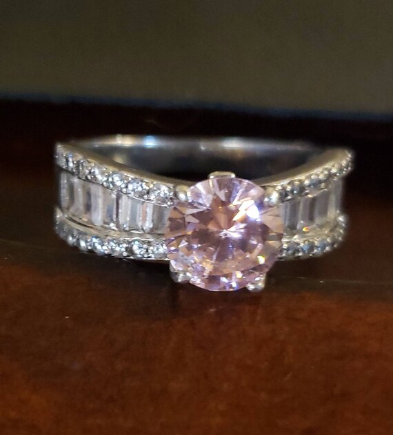 Sterling Silver PINK CLEAR Cubic Zirconia Ring, Round Pink