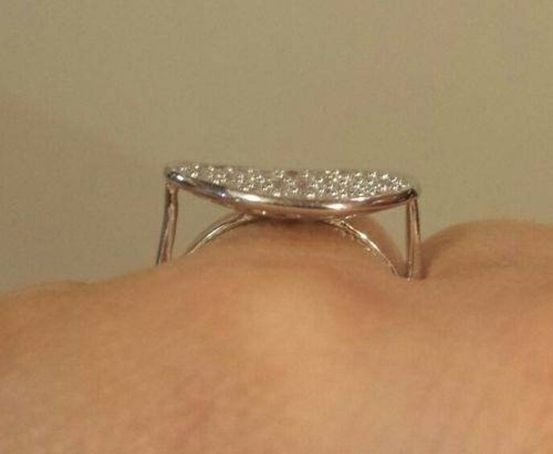 Sloped Like a Potato Chip Sterling Silver Pav\u00e9d Natural WHITE ZIRCON Ring 2.38 Cttw With Authenticity CERTIFICATE
