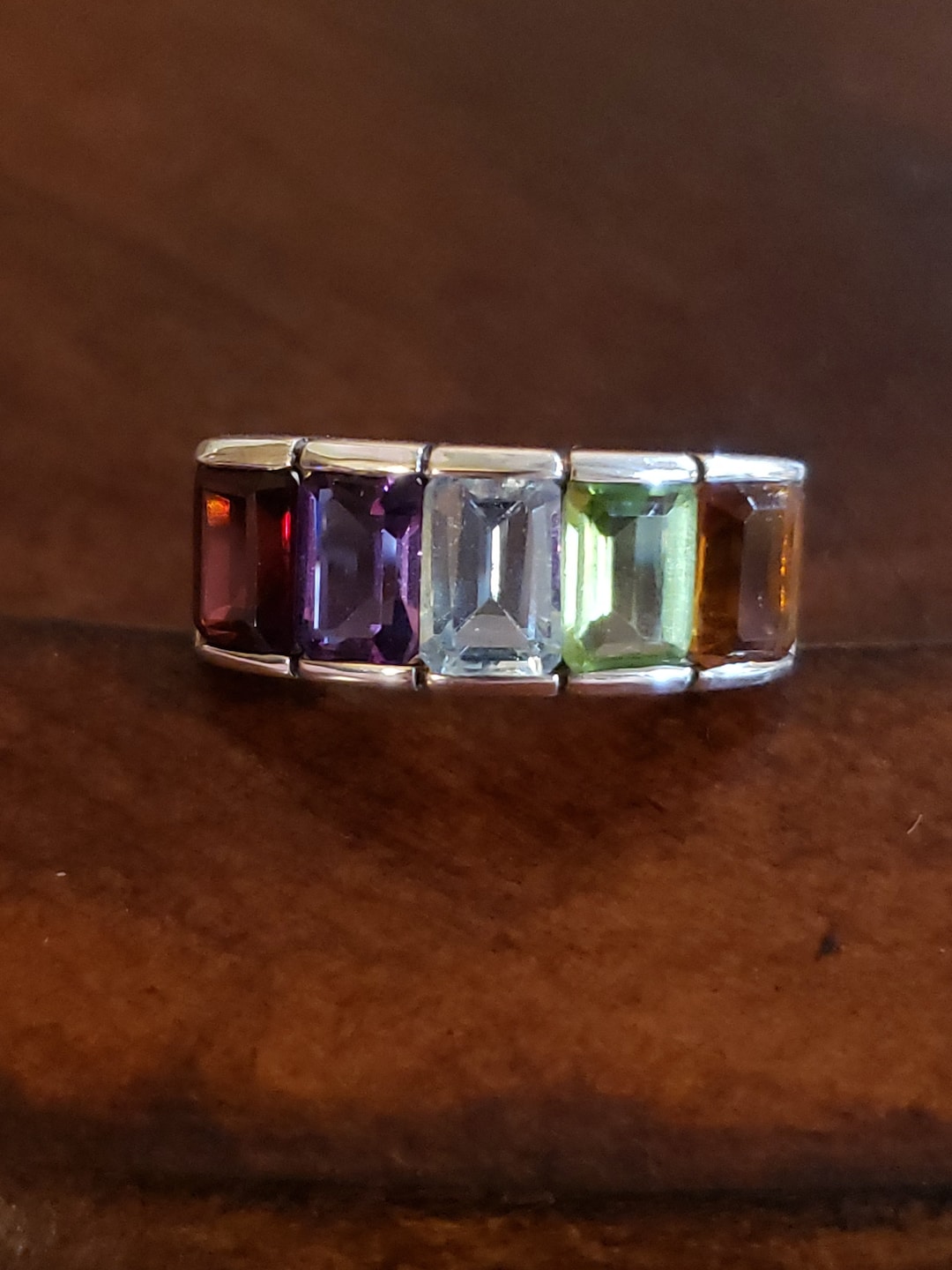 Sterling Silver RAINBOW GEM 5 STONE Ring Includes Garnet Amethyst sterling-silver-rainbow-gem-5-stone-ring-includes-garnet-amethyst