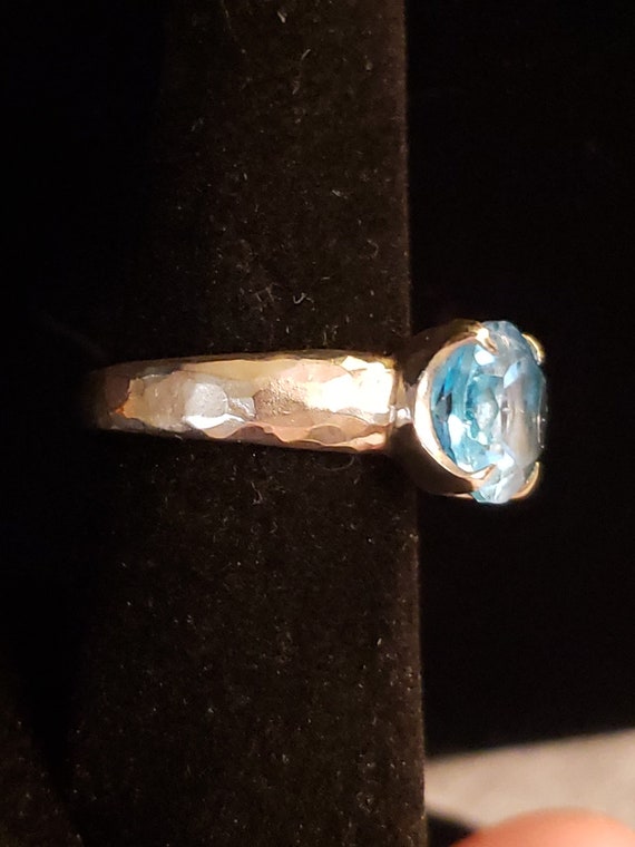 DAVID TISHBI STERLING Silver Blue Topaz Ring, Size 8, Bold 12x10mm Oval Set In East/West Orientation, Organic Sculpted Design View 4