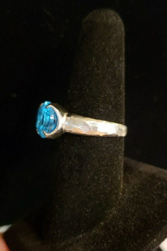 DAVID TISHBI STERLING Silver Blue Topaz Ring, Size 8, Bold 12x10mm Oval Set In East/West Orientation, Organic Sculpted Design View 6
