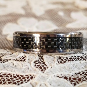 TITANIUM CARBON FIBER Band Ring, 7.8MM Wide, Comfort Fit, Size 15, Brand New