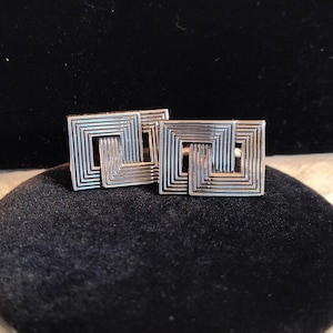 Vintage Silver Cufflinks, 24 x 17mm, INTERLOCKING SQUARES DESIGN, By Swank, Part of a Church Fundraiser