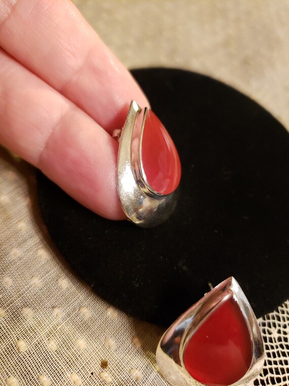 Sterling Silver CARNELIAN TEARDROP Button Earring… - image 6