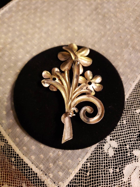 STERLING SILVER GOLD Wash Vintage Pin Brooch, 3 F… - image 10