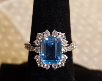 2 ct Natural Swiss Blue & White Topaz Ring in Sterling Silver