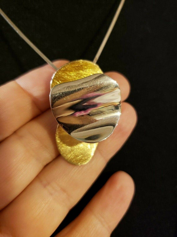 Sterling Silver MODERNIST TWO-TONE Wave Necklace,… - image 3