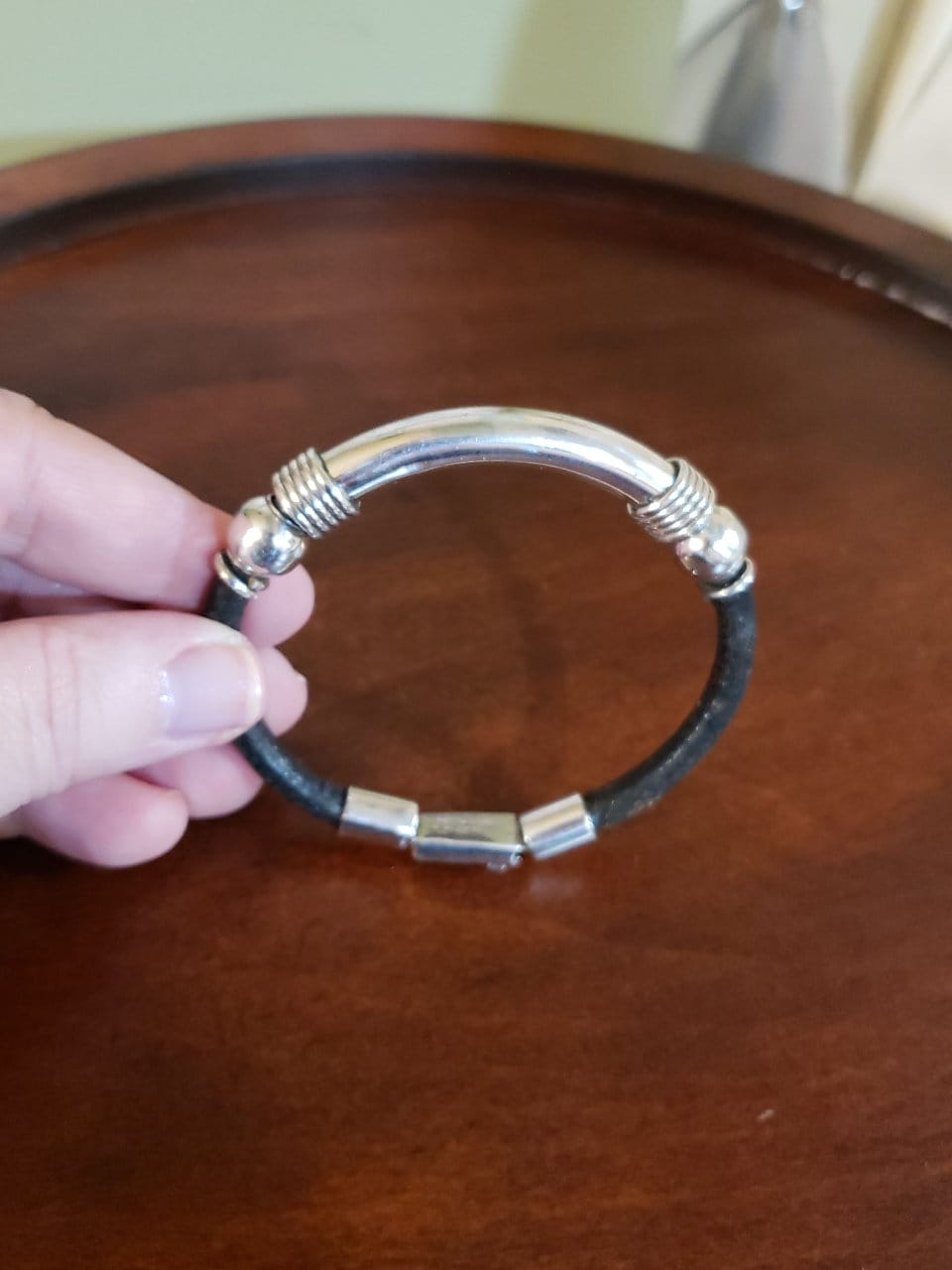 STERLING SILVER & Leather Bangle Bracelet, 7.5 STERLING SILVER & Leather Bangle Bracelet, 7.5