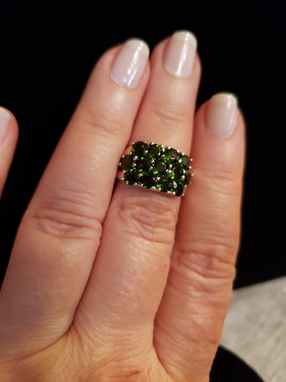 Sterling Silver CHROME DIOPSIDE 3-ROW Wide Band R… - image 7