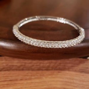 NOLAN MILLER OVAL Hinged Bangle Bracelet, Pave Clear Crystals in White Gold Metal, Average Wrist, Please Read Description