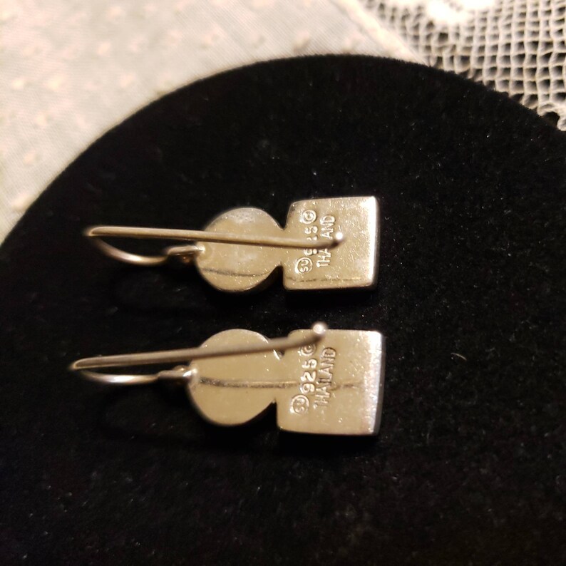 Circle Over A Square 1 Long Sterling Silver WHITE MOTHER Of PEARL Dangle Earrings Made In Thailand