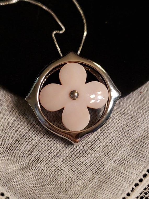 Sterling Silver PINK MOTHER Of PEARL Clover Quatr… - image 6