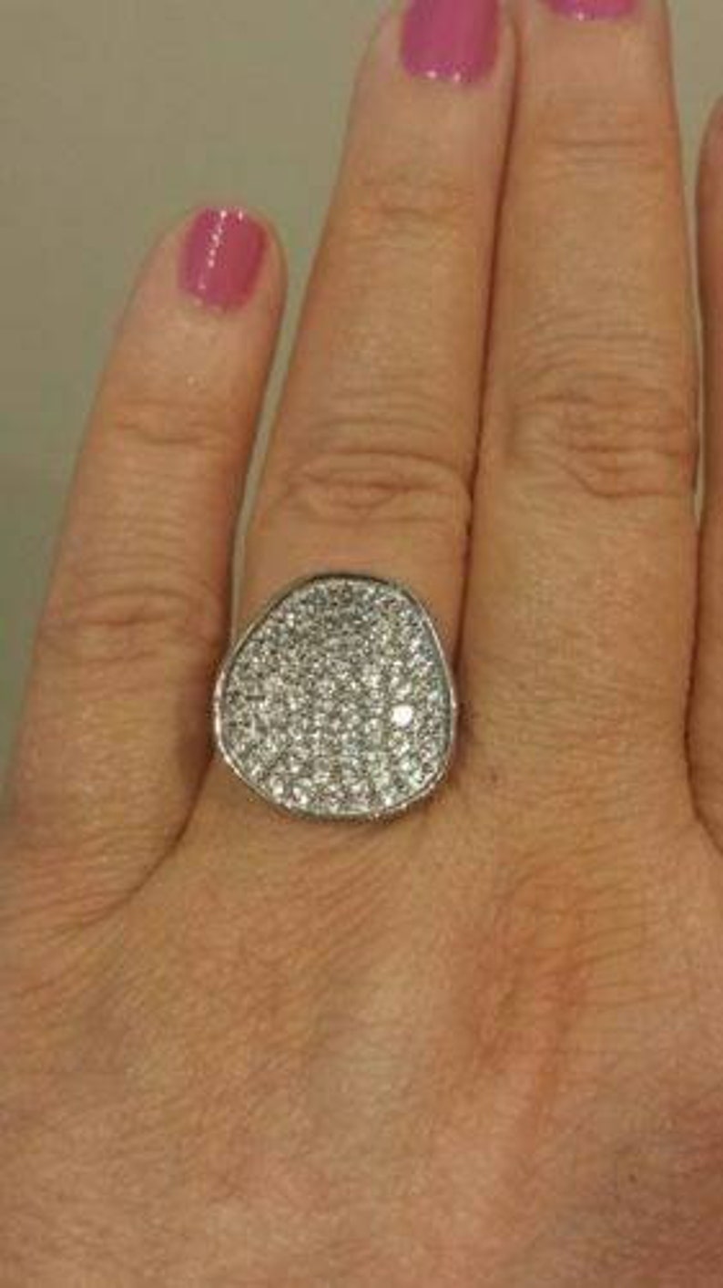 Sloped Like a Potato Chip Sterling Silver Pav\u00e9d Natural WHITE ZIRCON Ring 2.38 Cttw With Authenticity CERTIFICATE