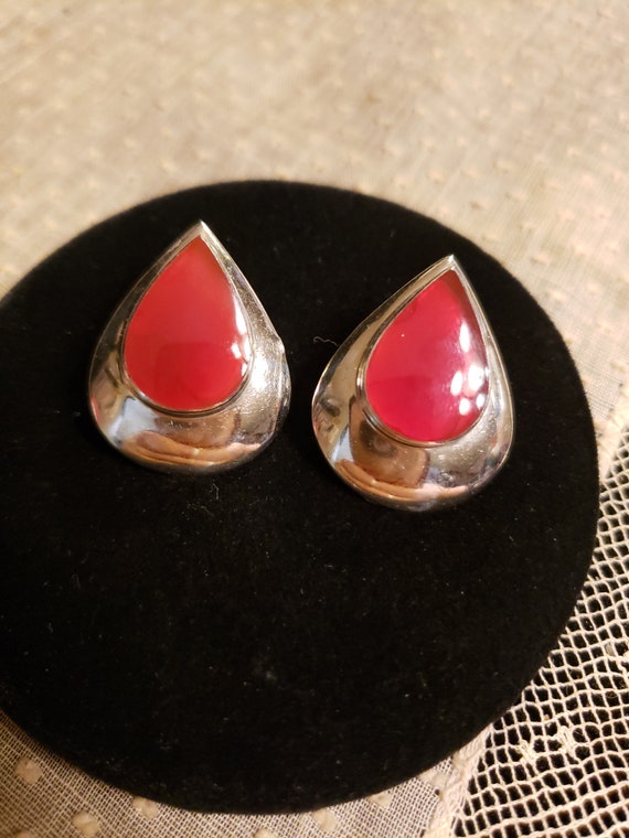 Sterling Silver CARNELIAN TEARDROP Button Earring… - image 1