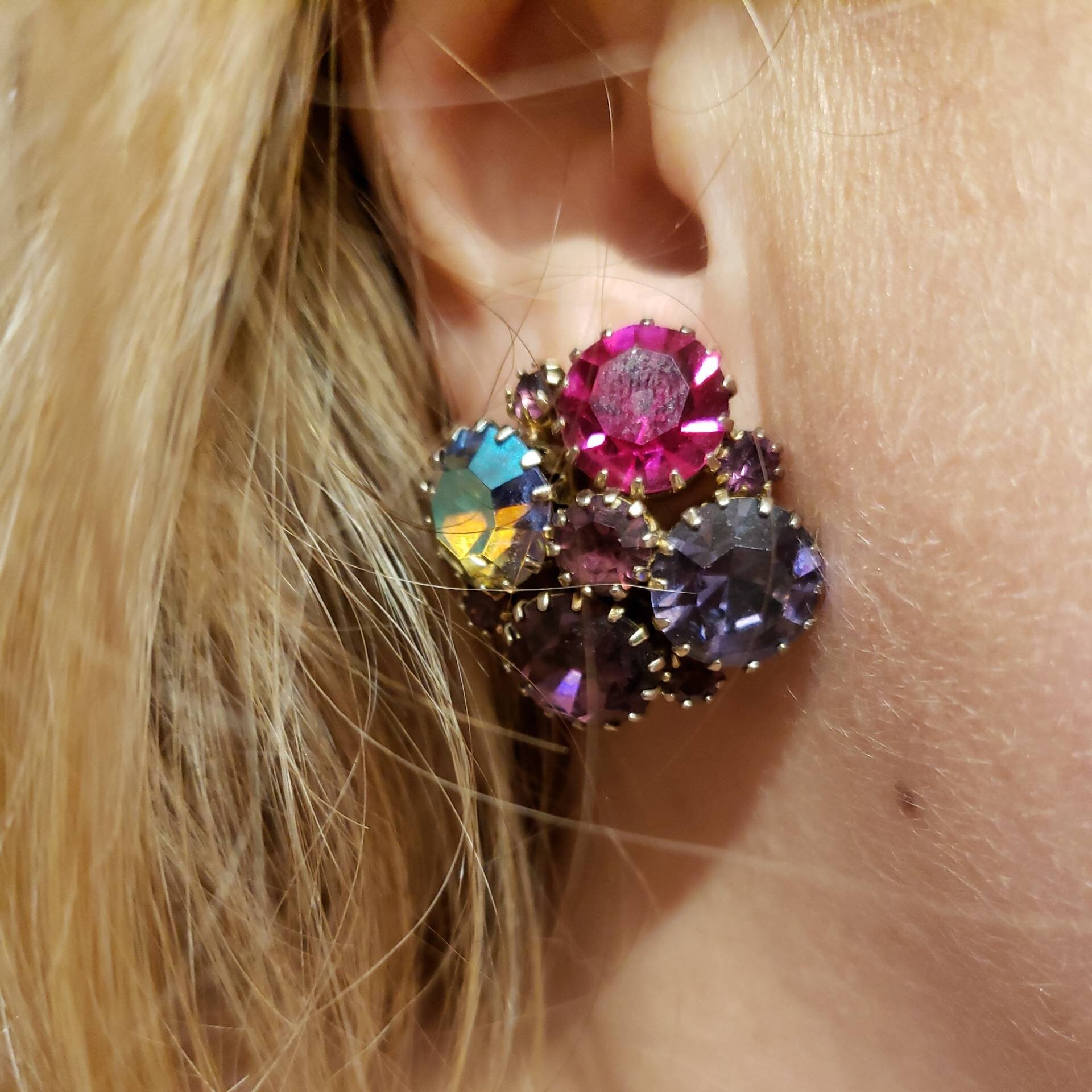 VINTAGE KARU ARKE Button Earrings in Fuscia Purple and Etsy UK