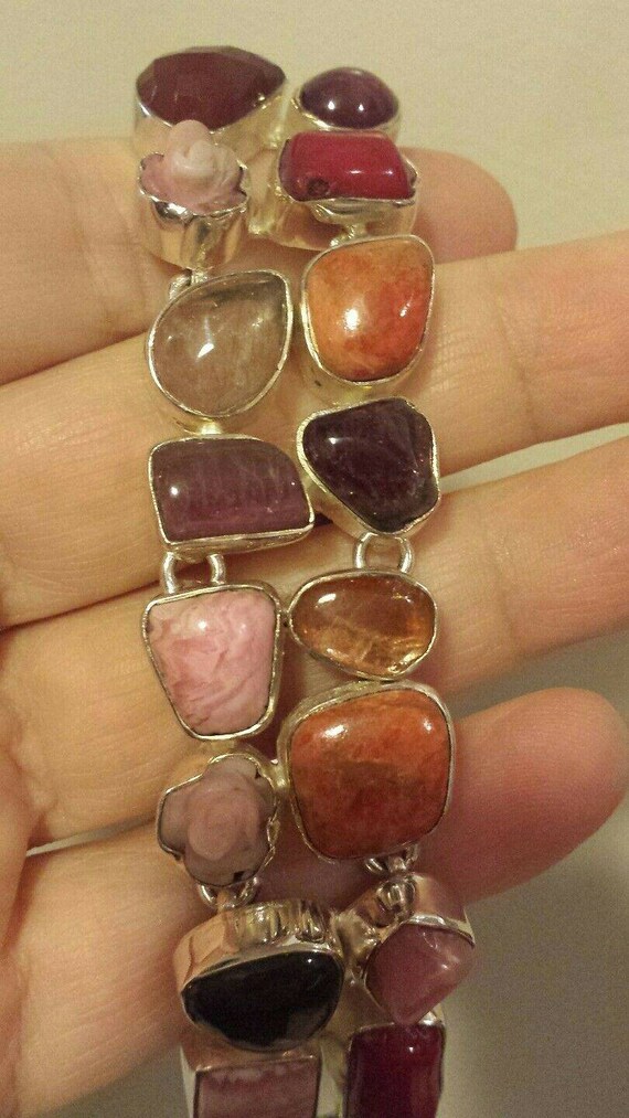 Ancient Roman Glass and Garnet Toggle Bracelet Sterling Silver Ancient Roman Glass and Garnet Toggle Bracelet Sterling Silver