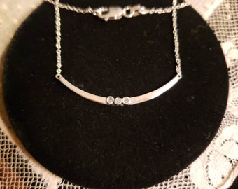 Sterling SILVER DIAMOND 3-STONE Curved Bar Necklace, 18" Length, .03 Cttw., Like a Diamond Smile!