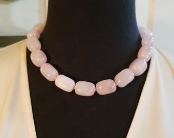 Sterling Silver ROSE QUARTZ Large Bead Necklace, 17" - 19" Length