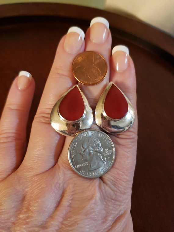 Sterling Silver CARNELIAN TEARDROP Button Earring… - image 9