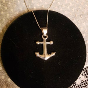 Sterling Silver PUFFED ANCHOR With Cross Top Design Necklace, 18&quot; Chain, Made In MEXICO