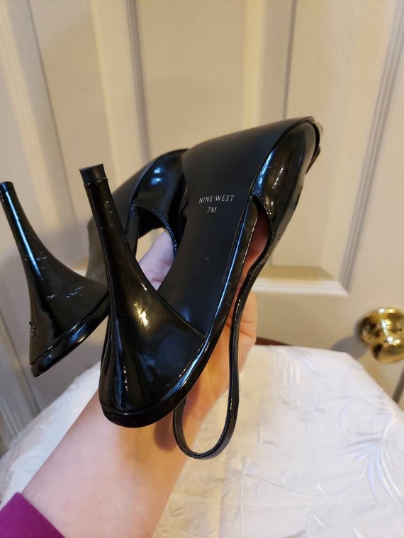 NINE WEST Black Patent Slingback Sandals Shoes, Size 7M, TORTOISE Buckles -  Etsy