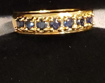 Gold Over Sterling Silver BLUE SAPPHIRE 7-Stone Band Ring, Size 7, Approximately 1.0 Cttw., 5.5mm Wide