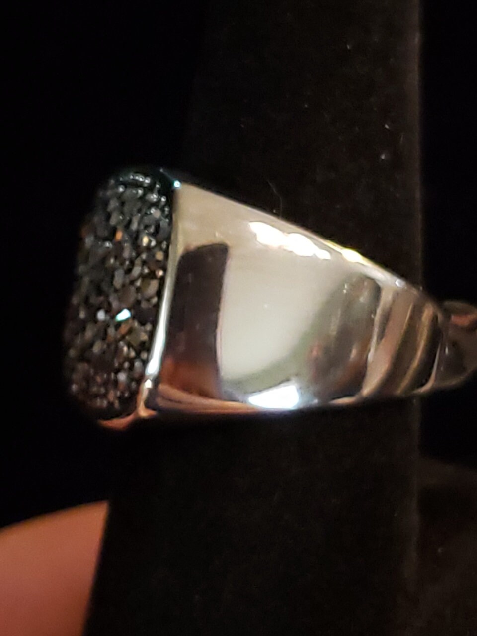 Stainless Steel BLACK CRYSTAL PAVE Wide Band Ring, Size 9